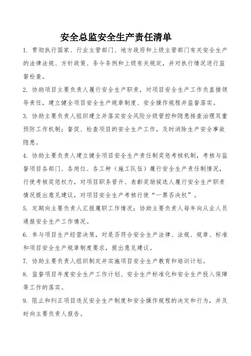 安全总监安全生产责任清单
