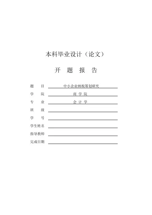 中小企业纳税筹划研究【开题报告】