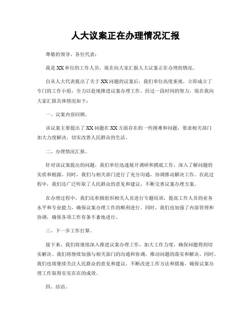 人大议案正在办理情况汇报