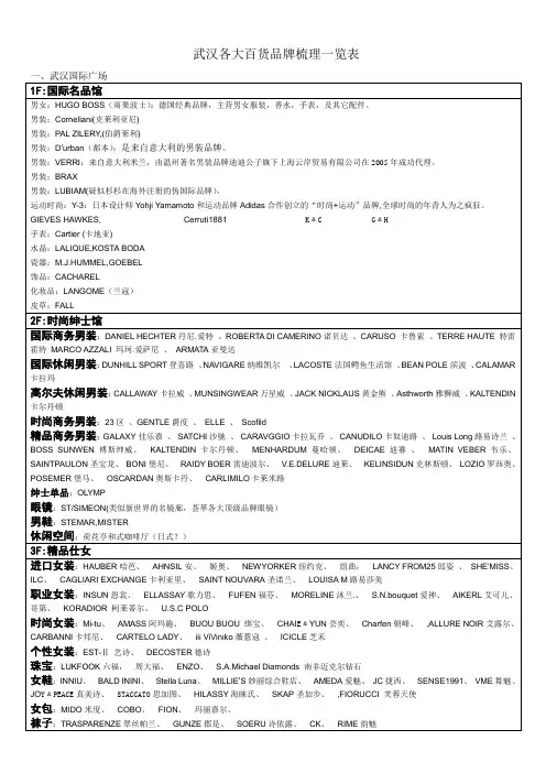 武汉各大百货品牌梳理一览表