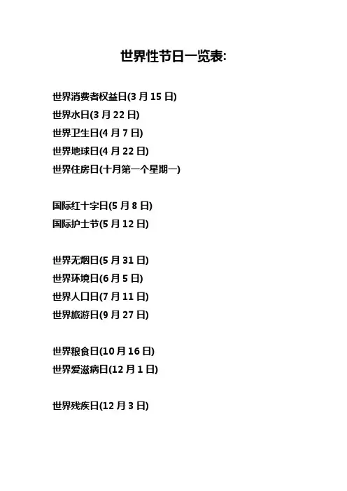 世界性节日一览表