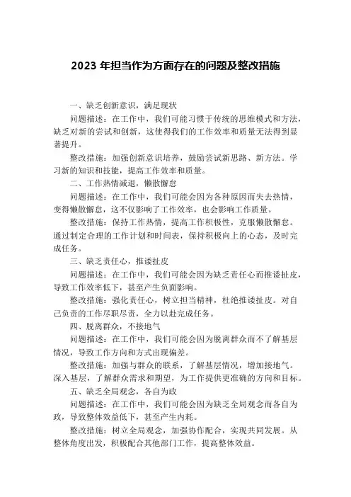 2023年担当作为方面存在的问题及整改措施