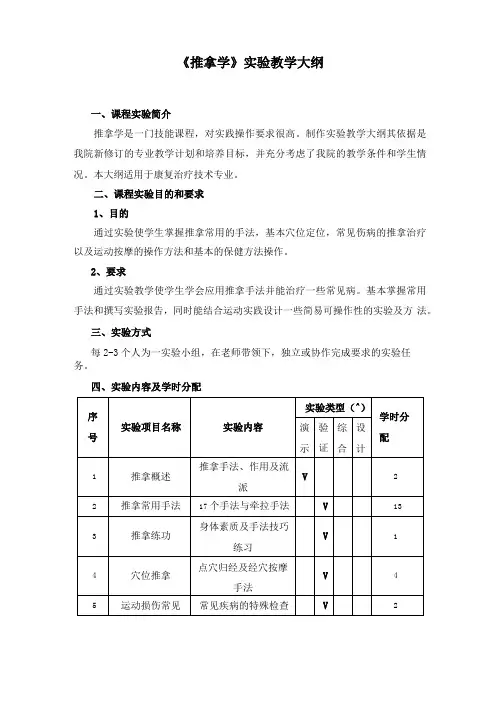 上交推拿学实践教学大纲