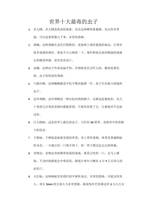 世界十大最毒的虫子
