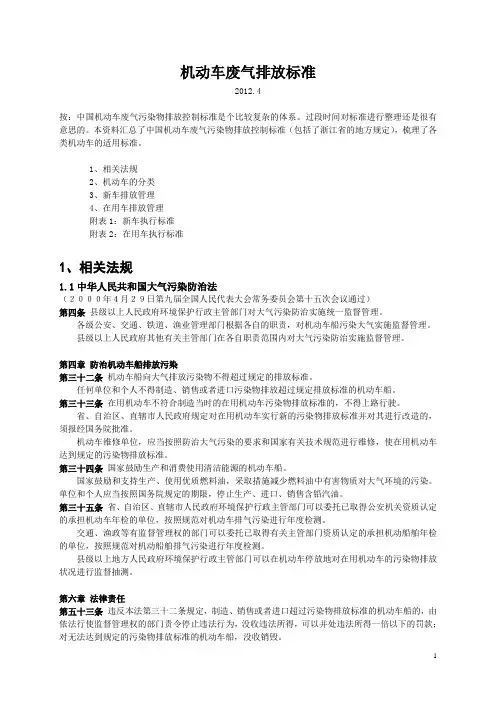 机动车废气排放标准(2012.4)