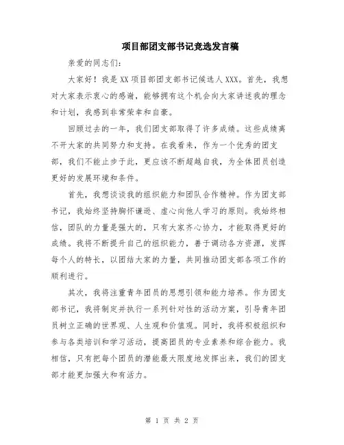 项目部团支部书记竞选发言稿