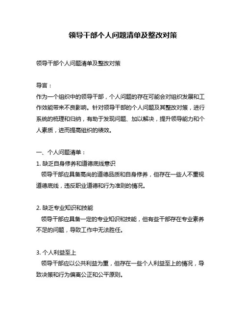 领导干部个人问题清单及整改对策