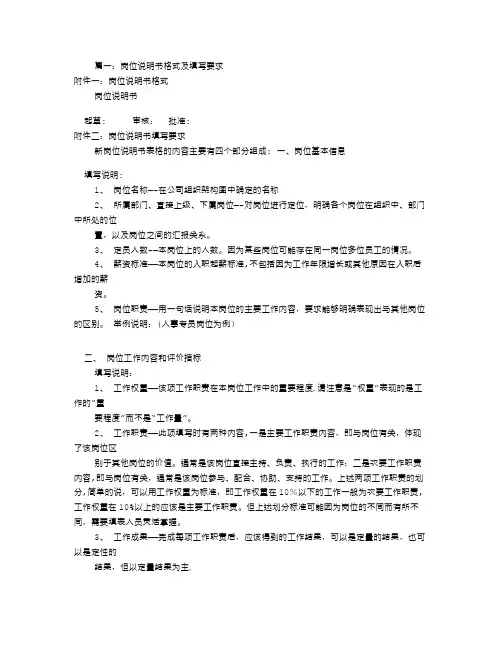 岗位职责书写格式(共6篇)