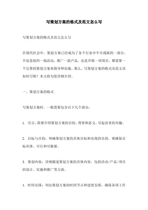 写策划方案的格式及范文怎么写