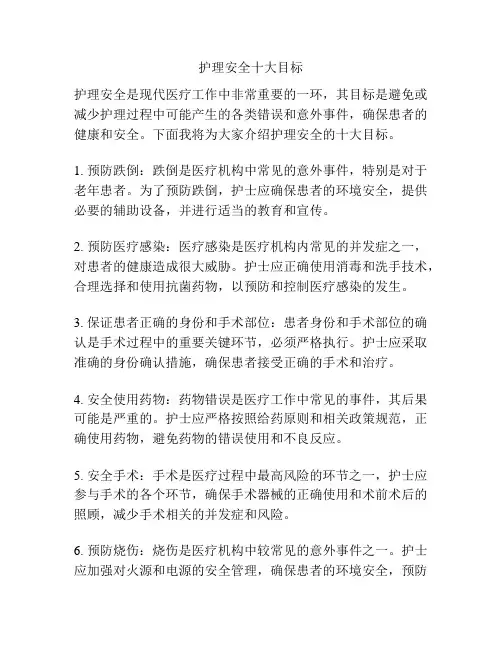 护理安全十大目标