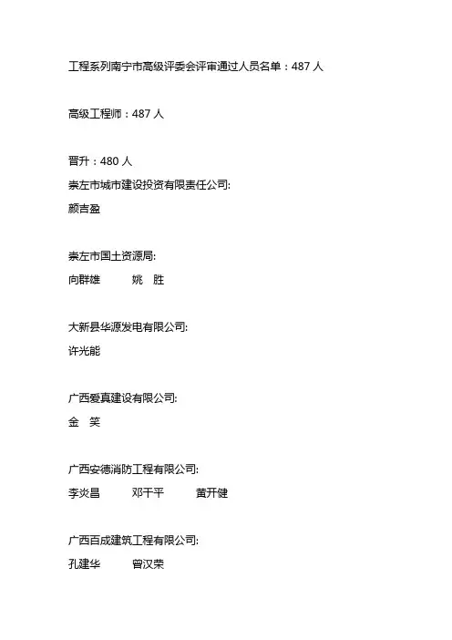 2013工程系列南宁市高级评委会评审通过人员名单