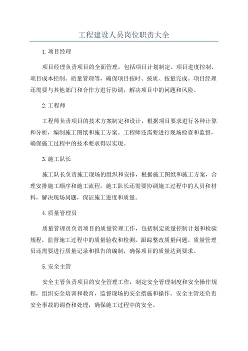 工程建设人员岗位职责大全