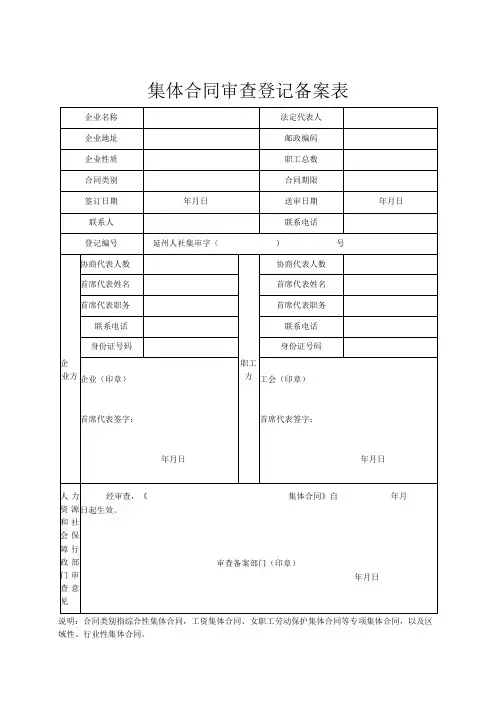 集体合同审查登记备案表