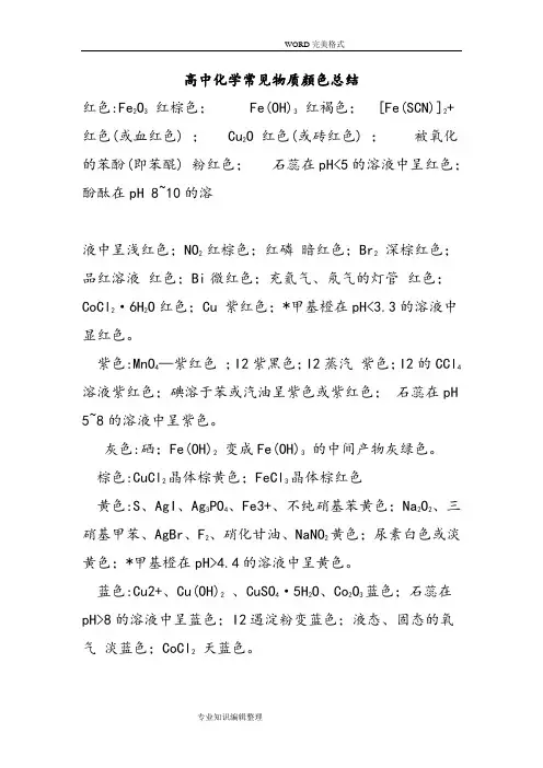 高中化学常见物质颜色总结