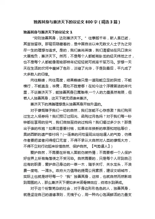 独善其身与兼济天下的议论文800字（精选3篇）