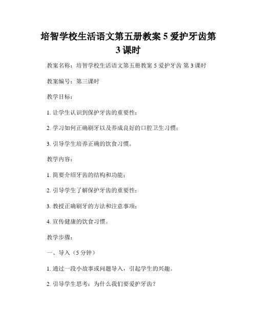 培智学校生活语文第五册教案5爱护牙齿第3课时