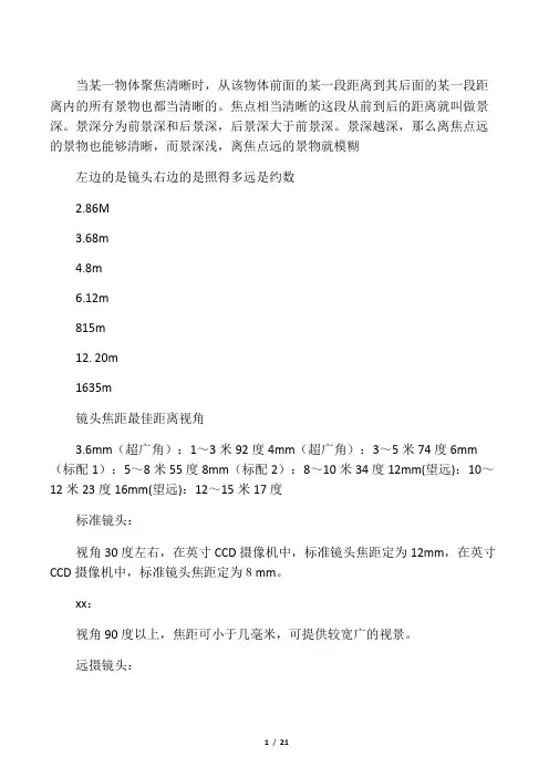 摄像头焦距算法