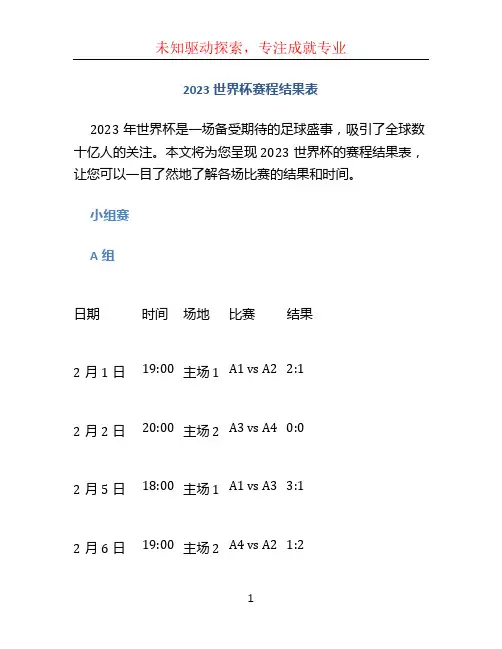 2023世界杯赛程结果表