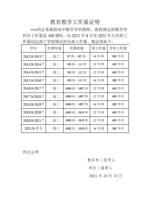 21教育教学工作量证明