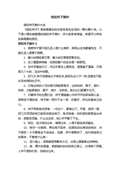 骆驼祥子摘抄大全