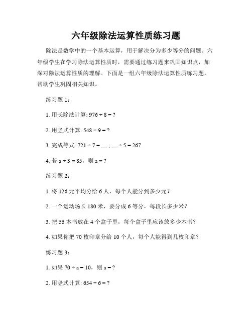 六年级除法运算性质练习题