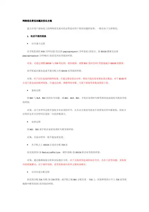 网络优化常见问题及相关优化措施