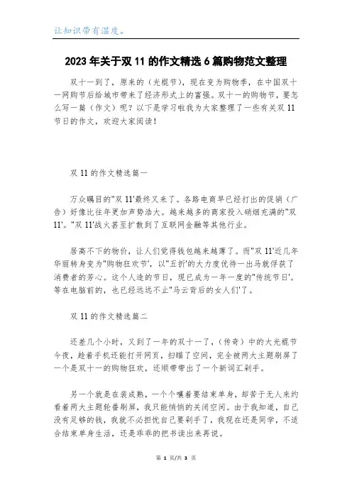 2023年关于双11的作文精选6篇购物范文整理
