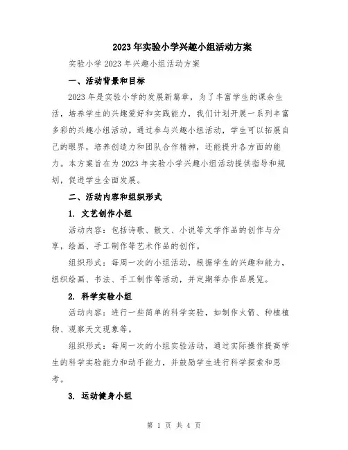 2023年实验小学兴趣小组活动方案