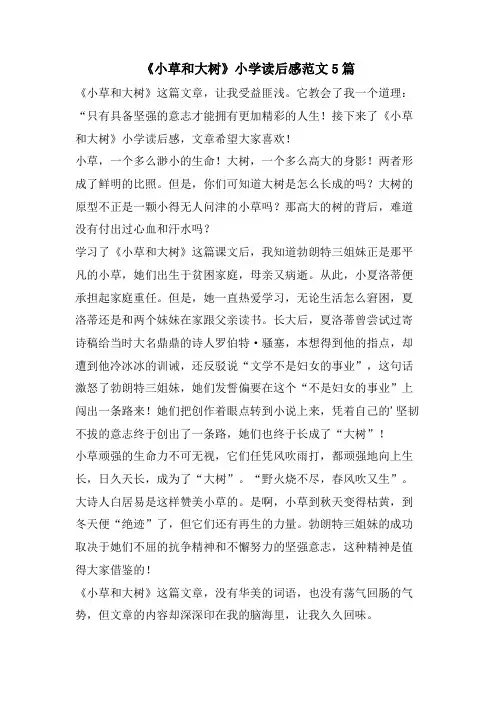 《小草和大树》小学读后感范文5篇