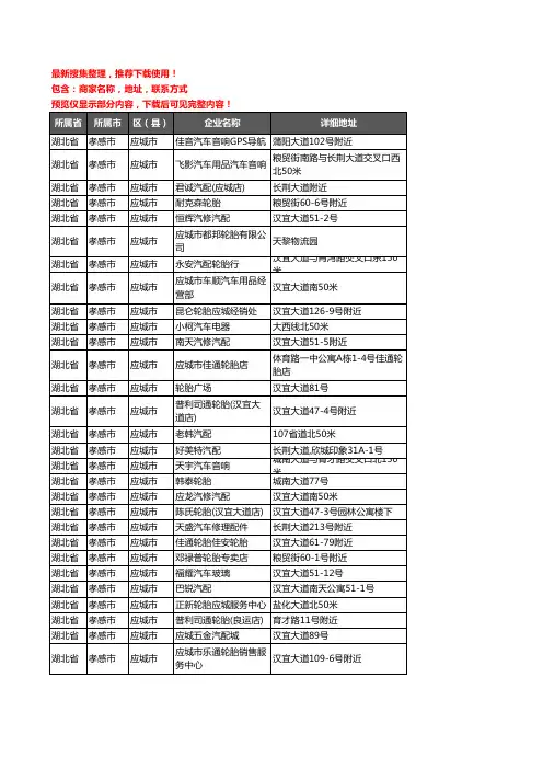 新版湖北省孝感市应城市汽车用品企业公司商家户名录单联系方式地址大全37家