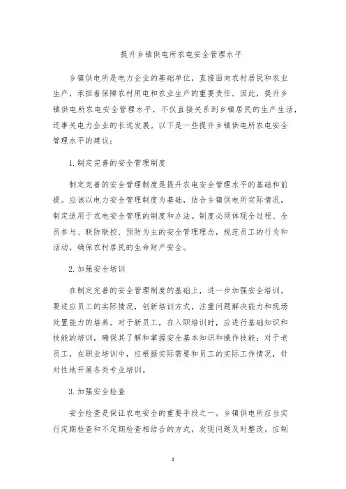 提升乡镇供电所农电安全管理水平