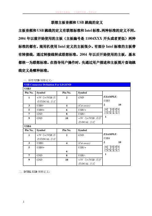 联想商用机主板前置音频和usb跳线定义和连接方法