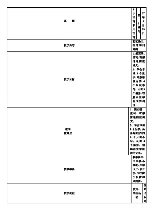 苏教版一年级下册教案之小松树和大松树