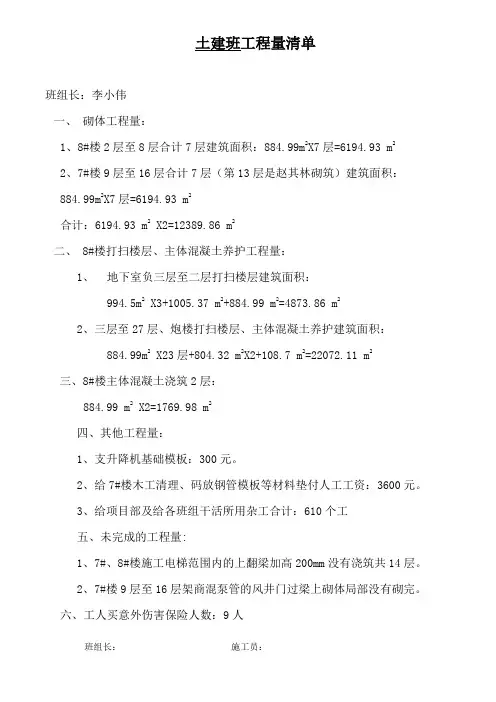 土建班工程量清单