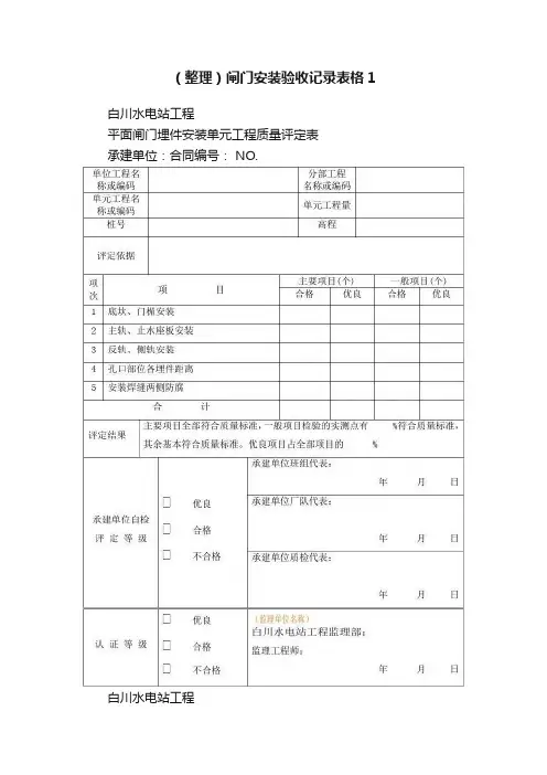 （整理）闸门安装验收记录表格1