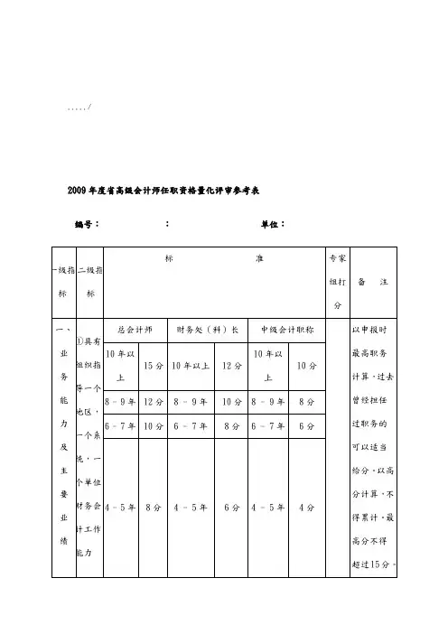 吉林省高级会计师任职资格量化评审参考表