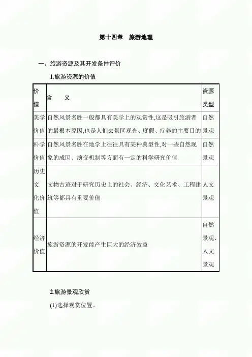 2020年高考地理(新课标)一轮复习讲义：第十四章 旅游地理