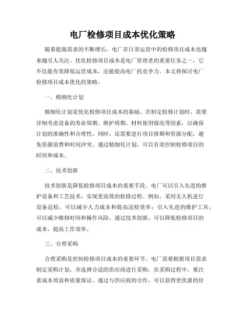 电厂检修项目成本优化策略