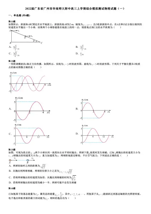2022届广东省广州市华南师大附中高三上学期综合模拟测试物理试题(一)