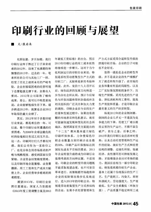 印刷行业的回顾与展望