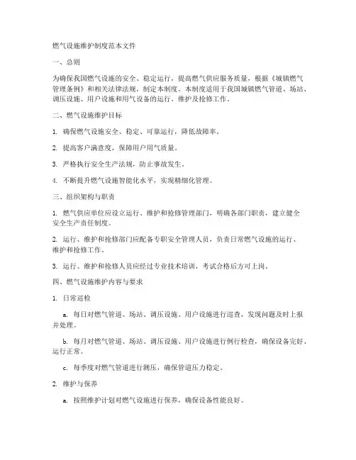 燃气设施维护制度范本文件