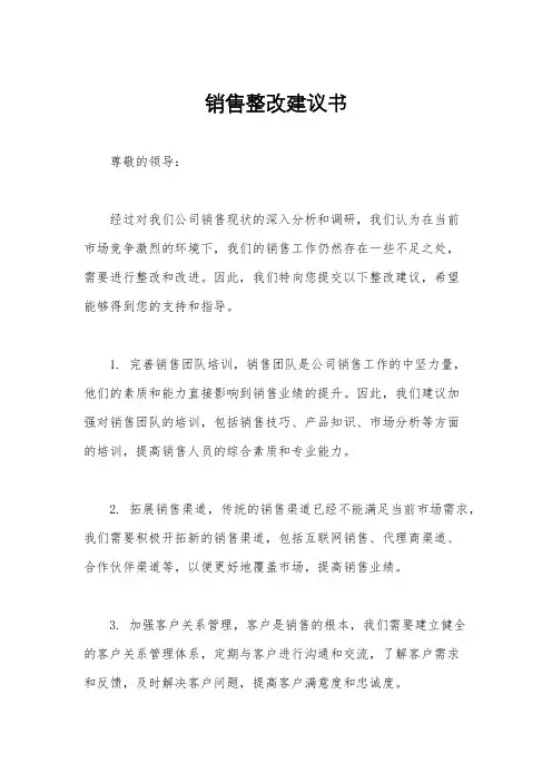 销售整改建议书