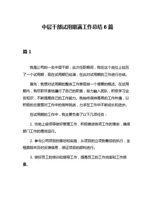 中层干部试用期满工作总结6篇