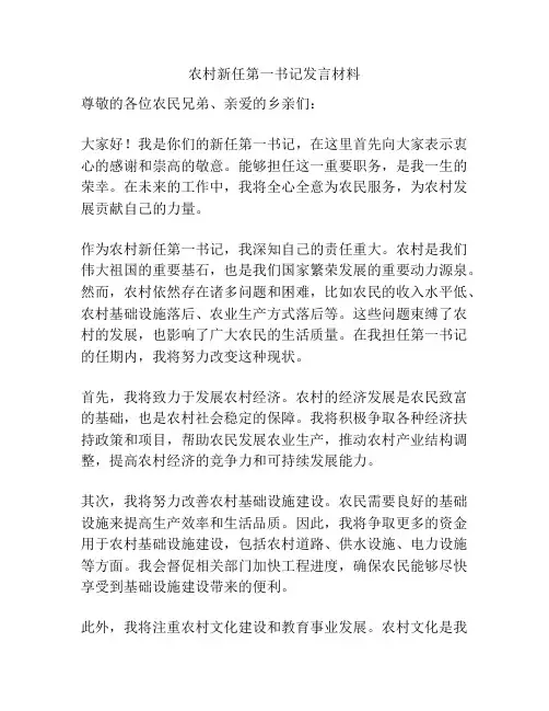 农村新任第一书记发言材料