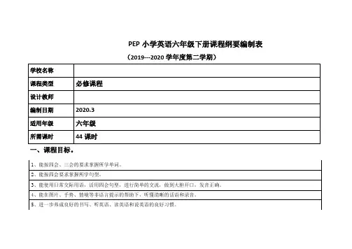 六年级英语下册课程纲要