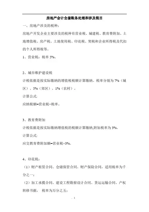 房地产会计全套账务处理非常全