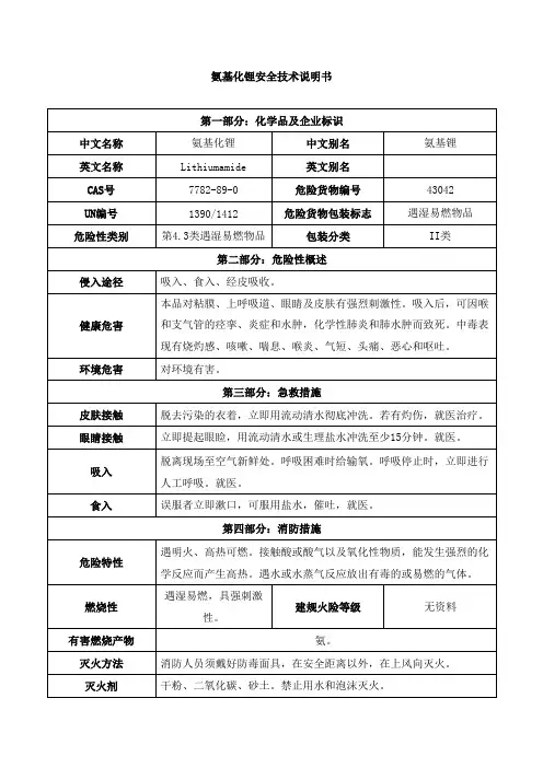 氨基化锂安全技术说明书