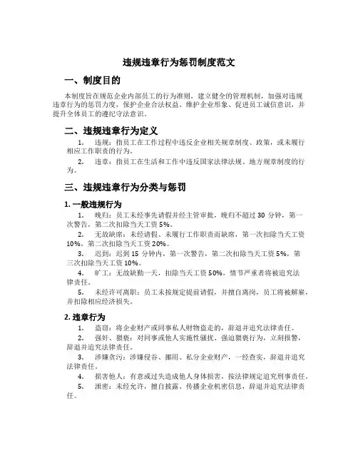 违规违章行为处罚制度范文
