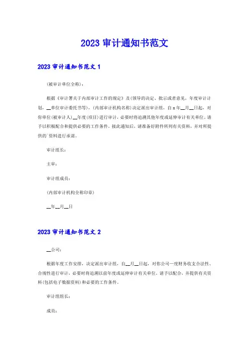 2023审计通知书范文