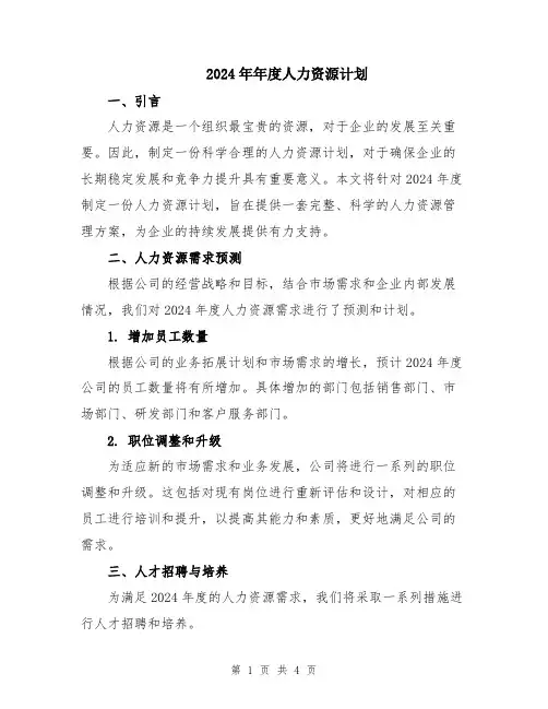 2024年年度人力资源计划